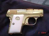 1908 Vest Pocket 25 caliber,just fully refinished in bright 24K gold,bonded ivory grips,awesome looking !! - 7 of 15