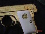 1908 Vest Pocket 25 caliber,just fully refinished in bright 24K gold,bonded ivory grips,awesome looking !! - 4 of 15