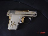 Colt 1908 Vest Pocket 25 caliber,just refinished in mirror nickel & 24K gold accents,bonded ivory grips-awesome !! - 8 of 15