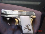 Colt 1908 Vest Pocket 25 caliber,just refinished in mirror nickel & 24K gold accents,bonded ivory grips-awesome !! - 14 of 15