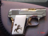 Colt 1908 Vest Pocket 25 caliber,just refinished in mirror nickel & 24K gold accents,bonded ivory grips-awesome !! - 1 of 15