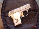 Colt 1908 Vest Pocket 25 caliber,just refinished in mirror nickel & 24K gold accents,bonded ivory grips-awesome !! - 13 of 15