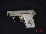Colt 1908 Vest Pocket 25 caliber,just refinished in mirror nickel & 24K gold accents,bonded ivory grips-awesome !! - 7 of 15