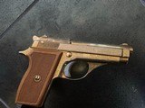 Tanfoglio Italian 380 auto,model GT380 rare factory engraved, & gold plated,3 3/4",7 round mag with extension,wood grips with thumb rest & checke - 2 of 15