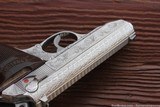 Walther PPK-Interarms 380 ,fully engraved by Flannery Engraving,polished stainless,rosewood grips, 2 mags,box etc. - 5 of 8