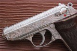 Walther PPK-Interarms 380 ,fully engraved by Flannery Engraving,polished stainless,rosewood grips, 2 mags,box etc. - 2 of 8