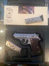 Walther PPK-Interarms 380 ,fully engraved by Flannery Engraving,polished stainless,rosewood grips, 2 mags,box etc. - 7 of 8