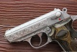 Walther PPK/S-1, 380 auto, fully engraved by Flannery, & polished stainless, Altamont grips,box,certificate,& original grips - 6 of 7