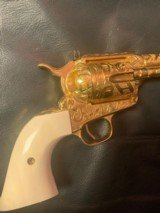 Colt SAA 1938,1st Gen ? 357 Mag, 4 3/4",Flannery engraved in rare Cattle Brand style,24k plated,ivory grips,King Custom sights - 3 of 10