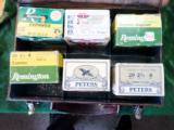 Six full boxes of vintage 20ga. shotgun shells, Peters, etc. with a vintage leather case- 2 of 3