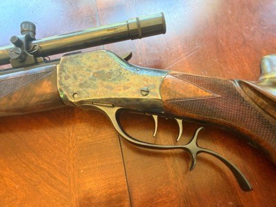 A restored Winchester 1885Schutzen rifle with a thick sided action, DSTs and possibly a Schoyen barrel - Image 2 of 19