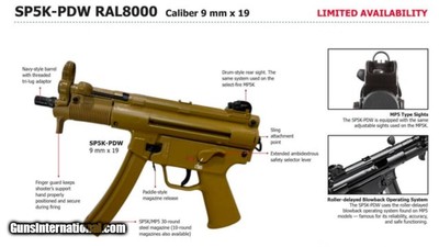 HECKLER & KOCH SP5k PDW 9MM Pistol RAL8000