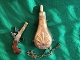 G & JW Hawklsley Brass/Copper Flask + Brass Barrel Flint Boot Pistol - 1 of 10