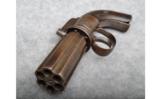 PEPPERBOX PERCUSSION REVOLVER, ANTIQUE 6-SHOT ROTATING FLUTED BARREL - 4 of 5