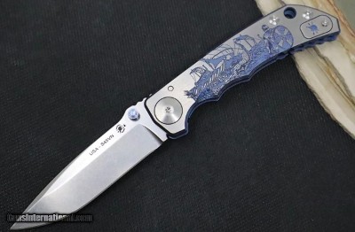 Spartan Blades HARSEY Titanium Folder 2022 Special Edition - Drop Point Blade / CPM-S45VN / Viking Longboat Anodized Handle SF5VIKING