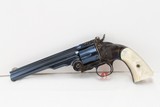 Uberti Schofield by Taylor, 45 Long Colt, 7 inch bbl, Charcoal Blue/case hardened Finish, Factory Im. Pearl Grips, factory box and case. - 1 of 5