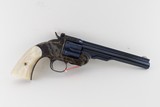 Uberti Schofield by Taylor, 45 Long Colt, 7 inch bbl, Charcoal Blue/case hardened Finish, Factory Im. Pearl Grips, factory box and case. - 1 of 7