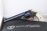 Uberti Schofield by Taylor, 45 Long Colt, 7 inch bbl, Charcoal Blue/case hardened Finish, Factory Im. Pearl Grips, factory box and case. - 5 of 7