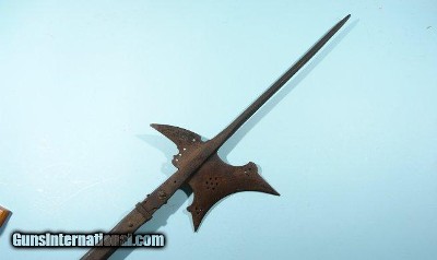AUSTRO – STYRIAN 16TH CENTURY HALBERD WITH MAKER TOUCHMARK & ORIG. STAFF.