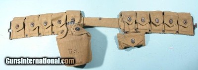 WW2 U.S. MARINE CORPS USMC MODEL 1924 RIFLE CARTRIDGE BELT, CANTEEN AND FIRST AID POUCH.