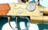 RARE DURS EGG SMALL SIZE FLINTLOCK BRASS TAP ACTION O/U POCKET PISTOL CA. 1770-80’s.- 5 of 7