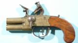 RARE DURS EGG SMALL SIZE FLINTLOCK BRASS TAP ACTION O/U POCKET PISTOL CA. 1770-80’s.- 2 of 7