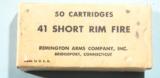 BOX (50) REMINGTON ARMS COMPANY .41 SHORT RIM FIRE CARTRIDGES CIRCA 1930’s.
- 2 of 3