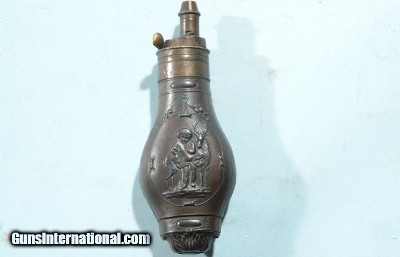 FRENCH(PARIS) LE PAGE CUPID AND STAG TARGET/DUELING PISTOL FLASK (RILING #440) CIRCA 1855.