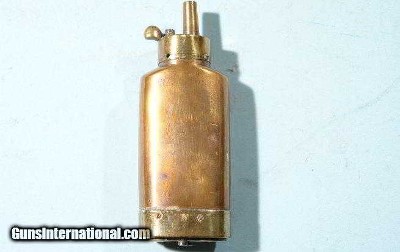 RARE BATTY AMERICAN DUELLING PISTOL DOUBLE COMPARTMENT POWDER FLASK CIRCA 1820’S. RILING #163.