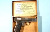 COLT MODEL 1903 NICKEL HAMMERLESS .32 ACP PISTOL IN ORIGINAL BOX W/ FT. WORTH, TEXAS LETTER. CIRCA 1924.- 1 of 9