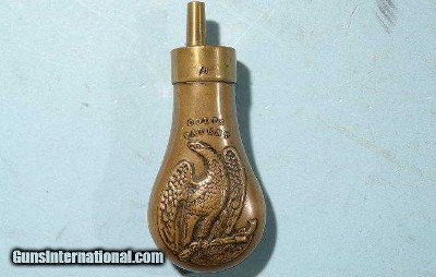 COLT’S PATENT BABY DRAGOON STANDING EAGLE POWDER FLASK. CIRCA 1848-50. RILING #805, RAPLET #F4.