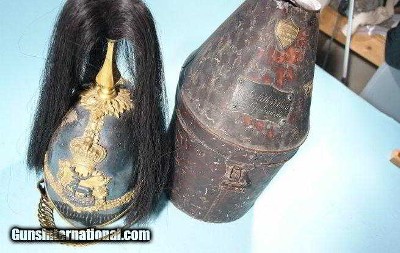 BRITISH REGIMENTAL DRESS HELMET W/CASE OF SIR GRANT ARTHUR, BART. SUSPECT IN THE JACK THE RIPPER MURDERS CA. 1880’S. 