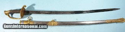 BRILLIANT CIVIL WAR ERA PRESENTATION GRADE AMES U.S. MODEL 1850 MOUNTED FOOT OFFICER’S SWORD AND SCABBARD CIRCA 1859-60. 