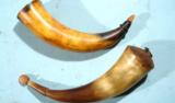LOT OF TWO FINE EARLY 19TH CENTURY PENNSYLVANIA RIFLE BAG POWDER HORNS.- 3 of 4