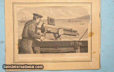 CIVIL WAR ERA ETCHING OF THE HOTCHKISS REVOLVING CANNON IN U.S. NAVAL USE. 