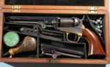 VERY RARE FACTORY ORIGINAL CASED COLT MODEL 1849 POCKET REVOLVER TWO BARREL SET CIRCA 1862.
- 1 of 10