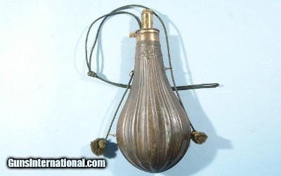 LARGE SIZE CAPEWELL COPPER SPORTING POWDER FLASK WITH ORIGINAL GREEN TASSLE CORD. 