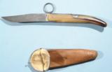 FINE QUALITY SWISS FOLDING KNIFE WITH 5” BLADE AND HORN HANDLES BY ROLLI OF LAUSANNE CA. 1880 W/CASE.
- 1 of 4