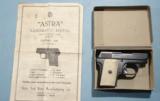 ASTRA MODEL 200 SEMI-AUTO .25 ACP CAL. PISTOL CA. 1920’S IN ORIG. BOX W/ADVERTISING FLYER. - 1 of 7