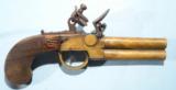 LIEGE FLINTLOCK OVER/UNDER TAP ACTION BRASS BELT PISTOL CIRCA EARLY 1800’S WITH ORIG. HOLSTER & CLAY OLD PIPE. - 2 of 7