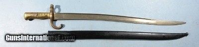 EXCELLENT FRENCH MODEL 1866 CHASSEPOT NEEDLE FIRING PIN INFANTRY RIFLE BAYONET AND SCABBARD DATED 1868.