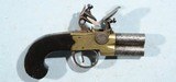 GEORGE III FLINTLOCK TAP ACTION OVER/UNDER TURN BARREL BRASS FRAME POCKET PISTOL SIGNED G. GOODWIN & CO./LONDON CIRCA 1800-10. - 2 of 6