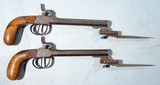 FINE PAIR OF LIEGE, BELGIUM PERCUSSION DAMASCUS BOXLOCK SPRING BAYONET PISTOLS ca. 1850’s. - 2 of 8