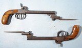 FINE PAIR OF LIEGE, BELGIUM PERCUSSION DAMASCUS BOXLOCK SPRING BAYONET PISTOLS ca. 1850’s. - 1 of 8