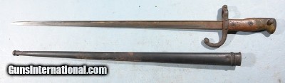 FRENCH MODEL 1874 GRAS RIFLE SWORD BAYONET & SCABBARD DATED 1877 BY ST. ETIENNE.