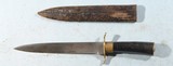 19TH CENTURY BUFFALO HORN HANDLED BOWIE KNIFE AND SCABBARD. - 1 of 3