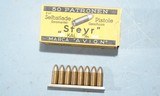 BOX (50) RWS SINOXID 9MM STEYR HAHN CARTRIDGES DATED 1935 PLUS STRIPPER CLIP W/8 CARTRIDGES. - 1 of 4