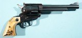 RARE 1962 RUGER OLD MODEL BLACKHAWK FLAT-TOP THREE SCREW BKH46 .44 MAGNUM 6 1/2" BLUE REVOLVER WITH ORIG. RUGER STAG GRIPS. - 3 of 8