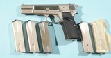 1972 BELGIUM BROWNING HI-POWER OR HI POWER 9MM BRUSHED NICKEL 9MM PISTOL WITH 6 MAGS. - 1 of 5