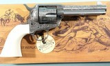 UBERTI MODEL 1873 SAA WHITE PHOTO ENGRAVED .45 LONG COLT 4 3/4" REVOLVER WITH IVORY LIKE GRIPS NEW IN BOX. - 2 of 9